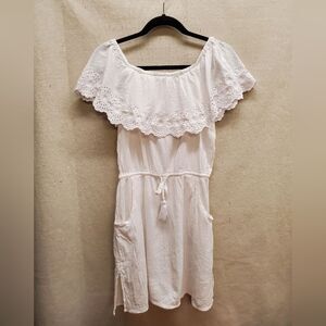 Talbots 100% Cotton White Eyelet Off Shoulder Gauze Summer Dress in Size M